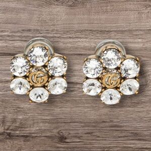 Gucci NWT GG Gold and Rhinestone Clip-On Earrings